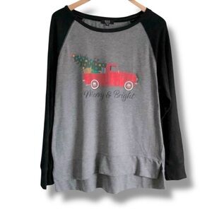 MODERN CANVAS Women's Long Sleeve Holiday Christmas T-Shirt Novelty Gray Large